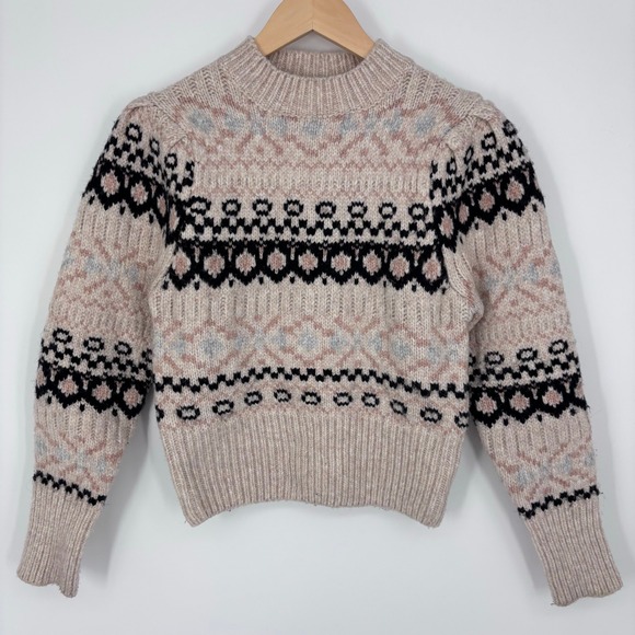ASTR the Label Sweaters - ASTR The Label Maria Fair Isle Mock Neck Puff Sleeve Sweater Womens XS Ivory